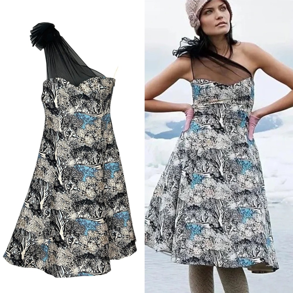 Plenty Frock by Tracy Reese Silk One Shoulder Floral Forest Print Dress Size 2
